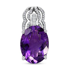 Premium Moroccan Amethyst and White Zircon Pendant without Chain in Platinum Over Sterling Silver 10.70 ctw