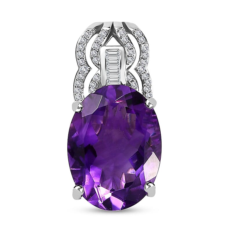 D'Joy Premium Moroccan Amethyst and White Zircon Pendant without Chain in Platinum Over Sterling Silver 10.70 ctw