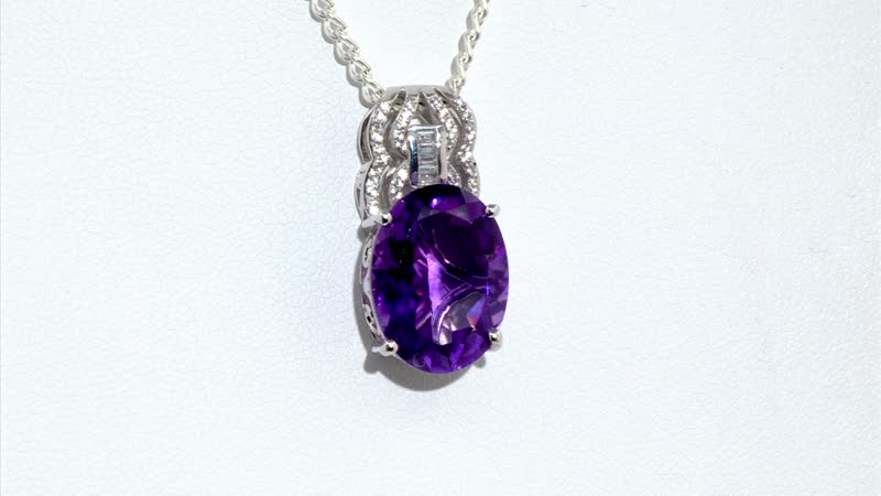 D'Joy Premium Moroccan Amethyst and White Zircon Pendant without Chain in Platinum Over Sterling Silver 10.70 ctw