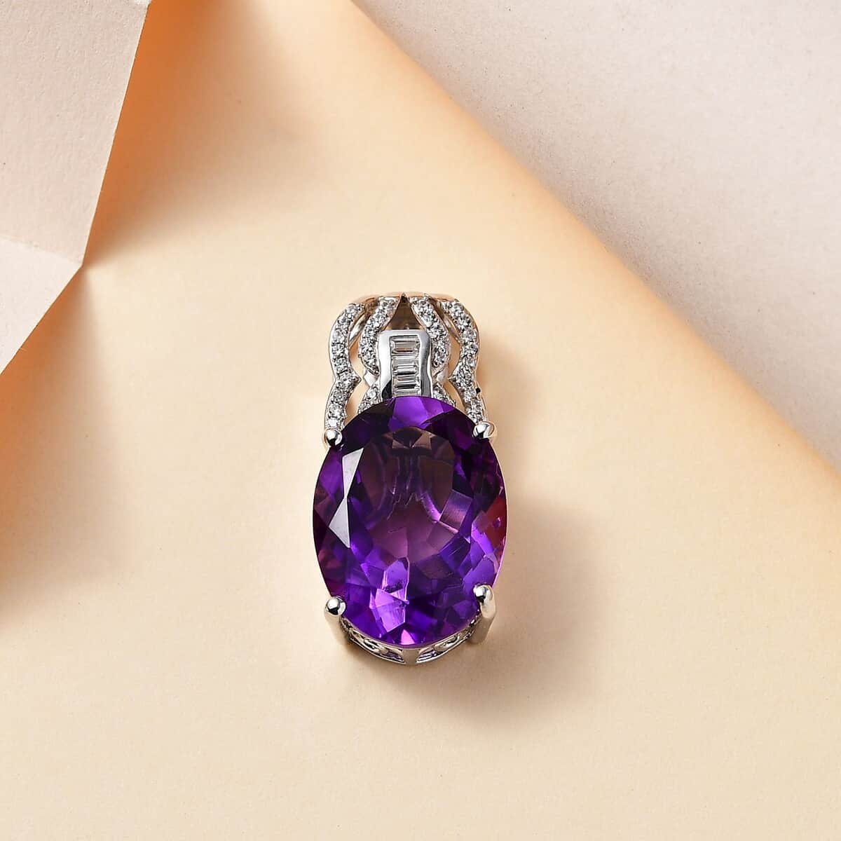 Premium Moroccan Amethyst and White Zircon Pendant in Platinum Over Sterling Silver 10.70 ctw image number 1