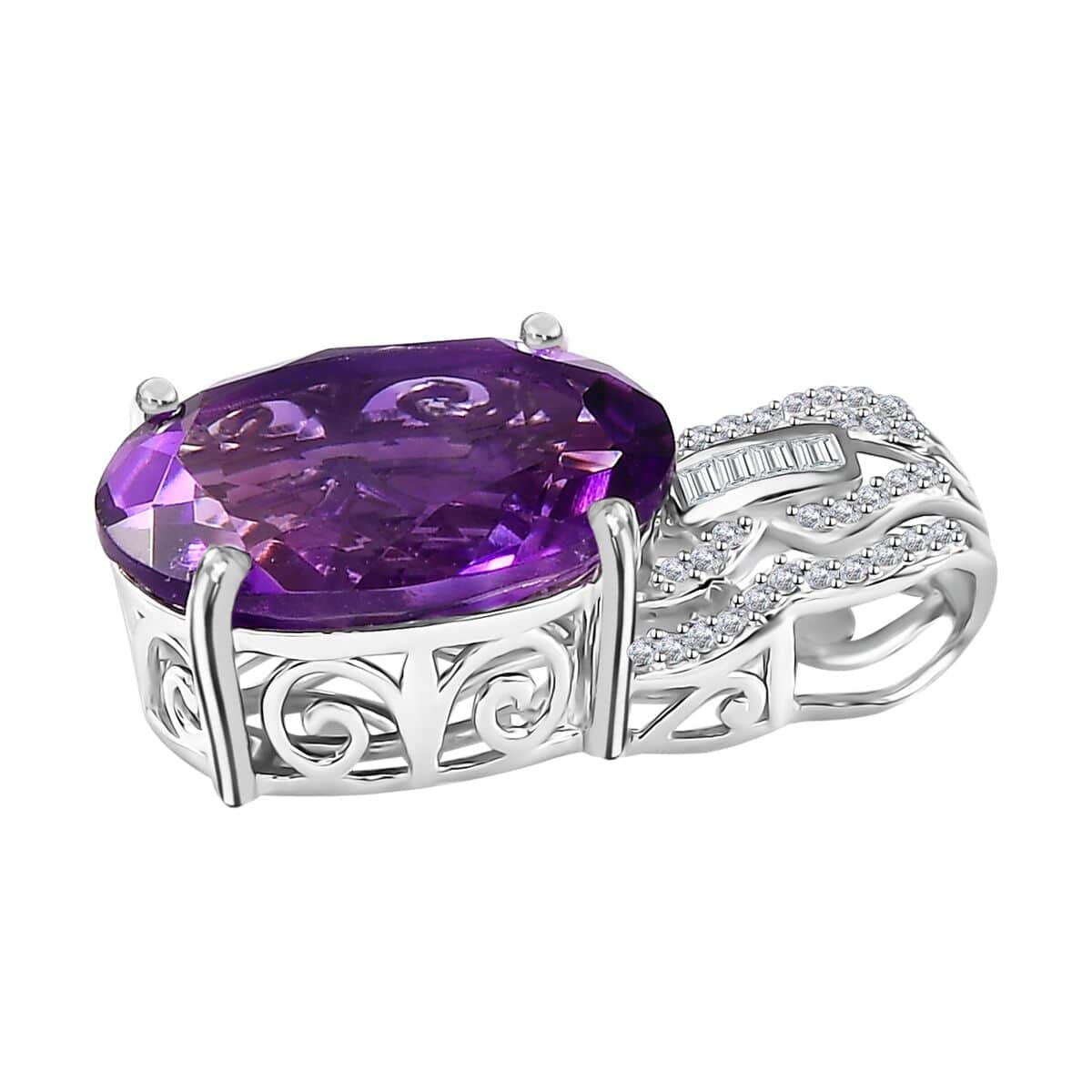 Premium Moroccan Amethyst and White Zircon Pendant in Platinum Over Sterling Silver 10.70 ctw image number 3