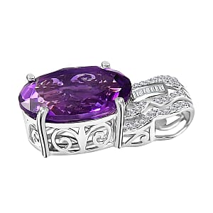 D'Joy Premium Moroccan Amethyst and White Zircon Pendant without Chain in Platinum Over Sterling Silver 10.70 ctw
