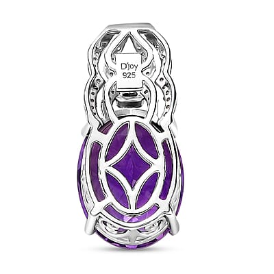 D'Joy Premium Moroccan Amethyst and White Zircon Pendant without Chain in Platinum Over Sterling Silver 10.70 ctw