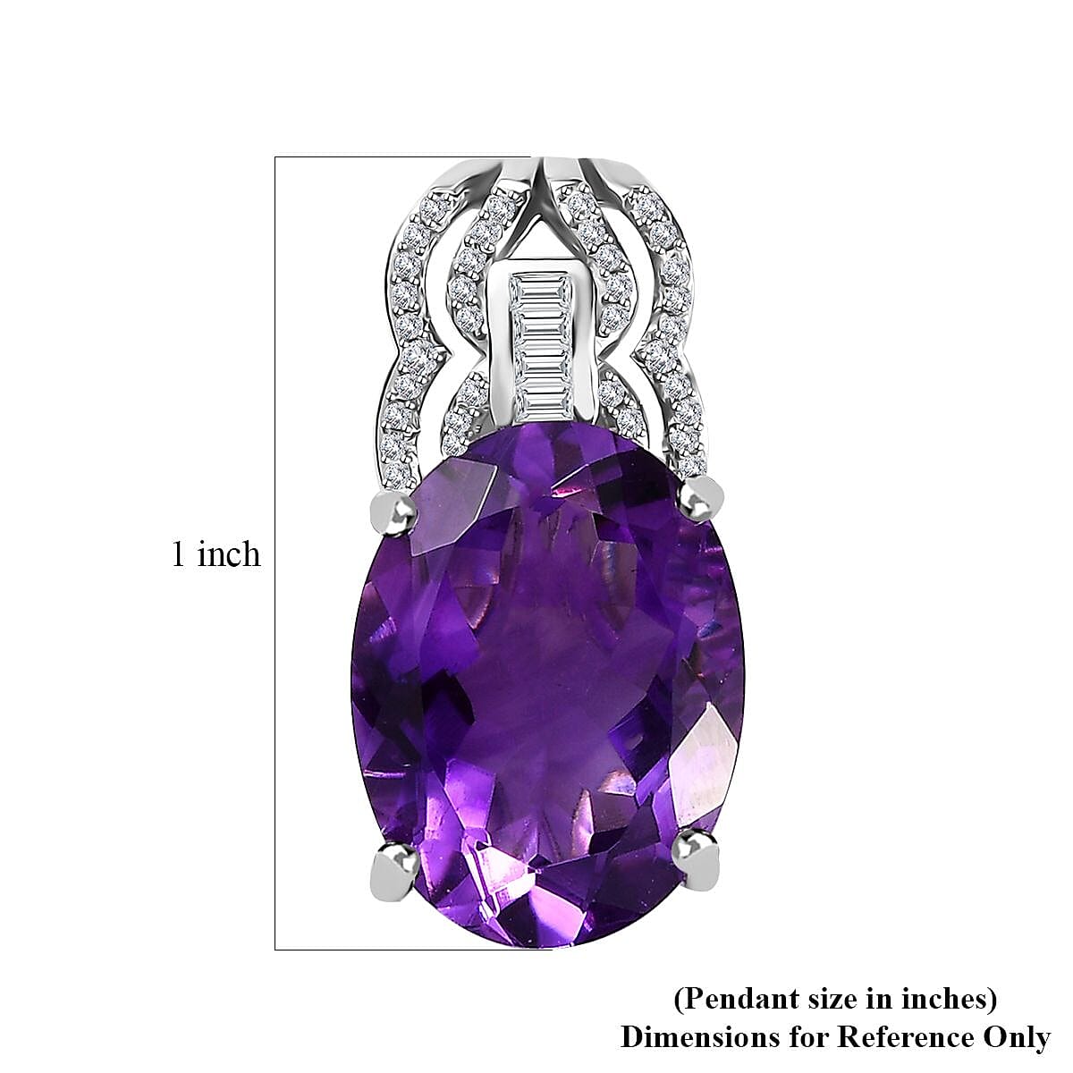 D'Joy Premium Moroccan Amethyst and White Zircon Pendant without Chain in Platinum Over Sterling Silver 10.70 ctw