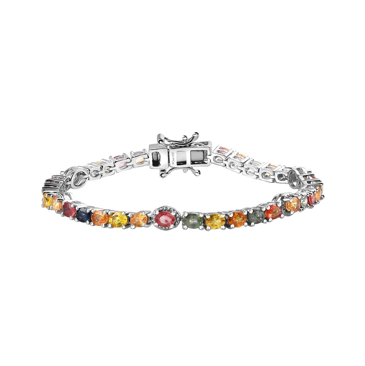 Multi Sapphire Tennis Bracelet in Platinum Over Sterling Silver (6.50 In) 8.25 ctw image number 0