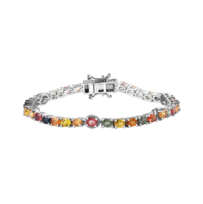 D'Joy Multi Sapphire Tennis Bracelet in Platinum Over Sterling Silver (6.50 In) 8.25 ctw