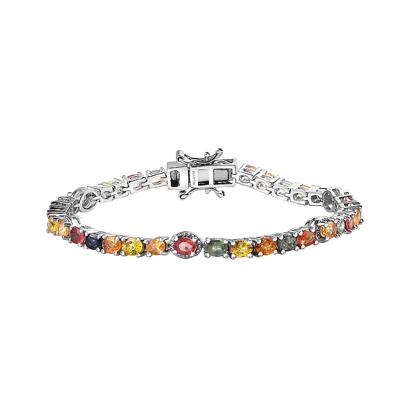 D'Joy Multi Sapphire Tennis Bracelet in Platinum Over Sterling Silver (6.50 In) 8.25 ctw