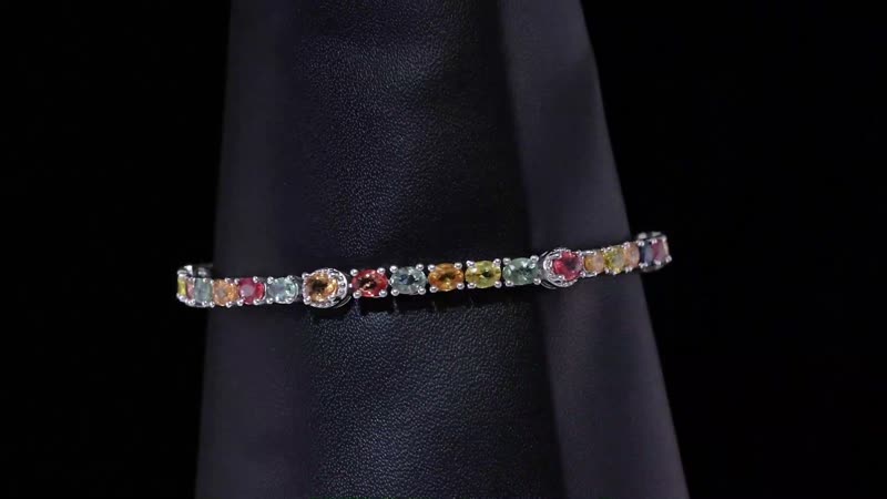 Multi Sapphire Tennis Bracelet in Platinum Over Sterling Silver (8.00 In) 10.35 ctw