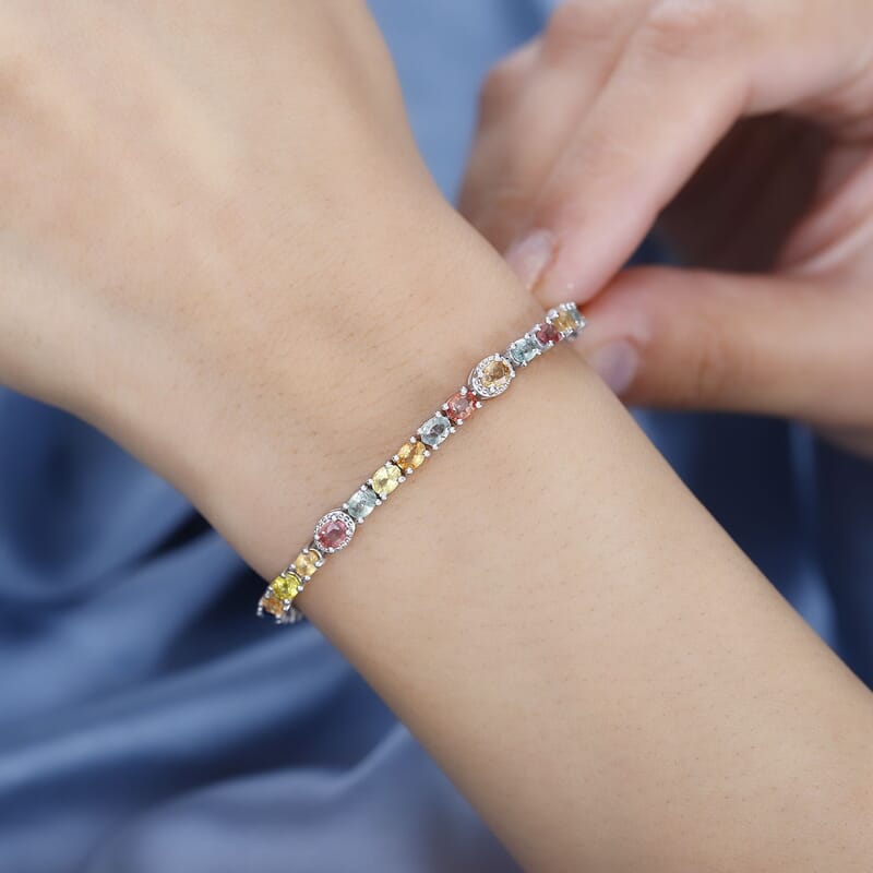 D'Joy Multi Sapphire Tennis Bracelet in Platinum Over Sterling Silver (6.50 In) 8.25 ctw