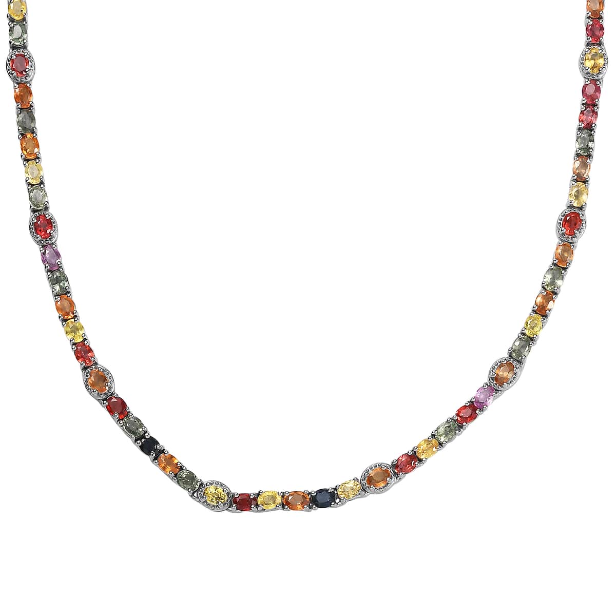 Multi Sapphire Tennis Necklace (18 Inches) in Platinum Over Sterling Silver 26.25 ctw image number 0