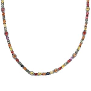 Multi Sapphire Tennis Necklace (18 Inches) in Platinum Over Sterling Silver 26.25 ctw