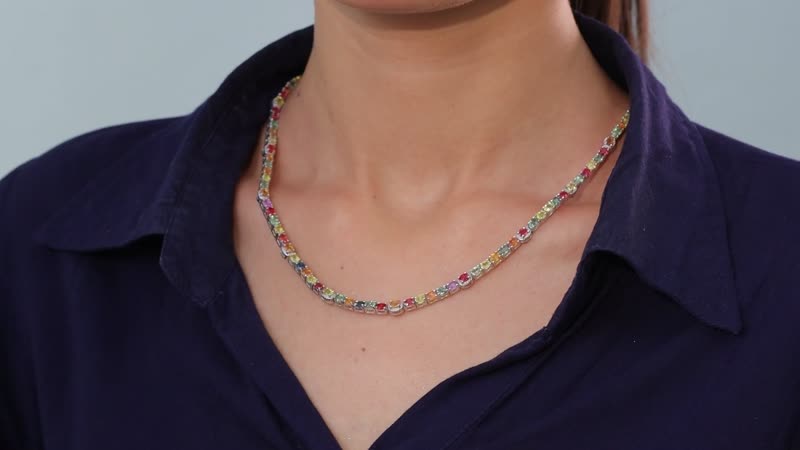 Multi Sapphire Tennis Necklace (18 Inches) in Platinum Over Sterling Silver 26.25 ctw