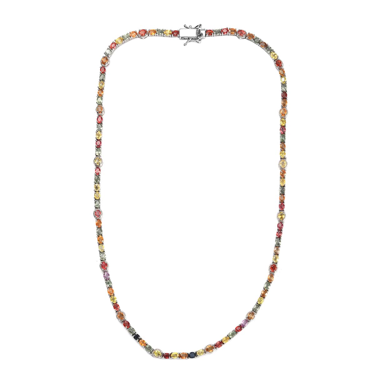 Multi Sapphire Tennis Necklace (18 Inches) in Platinum Over Sterling Silver 26.25 ctw image number 3