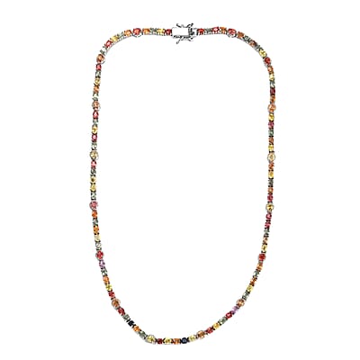Multi Sapphire Tennis Necklace (18 Inches) in Platinum Over Sterling Silver 26.25 ctw