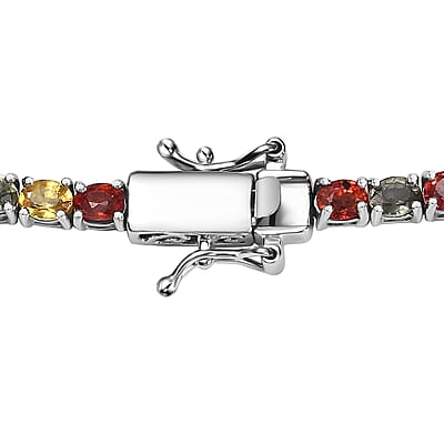 Multi Sapphire Tennis Necklace (18 Inches) in Platinum Over Sterling Silver 26.25 ctw