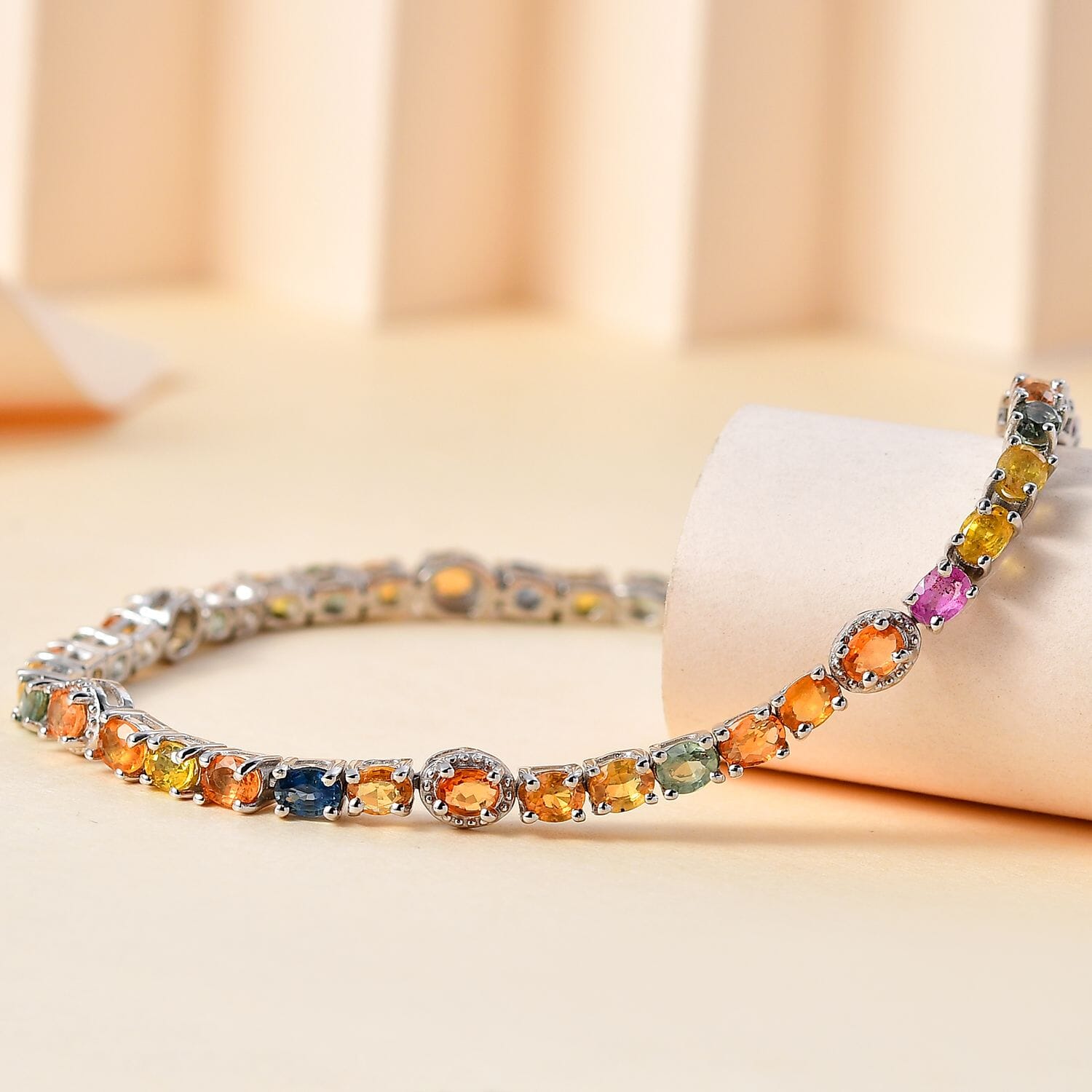 Multi Sapphire 925 Sterling Silver Platinum Plated Tennis Bracelet for - Picture 11 of 16
