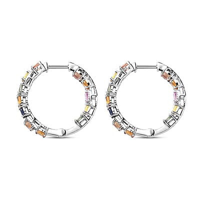 Multi Sapphire Hoop Earrings in Platinum Over Sterling Silver 5.65 ctw