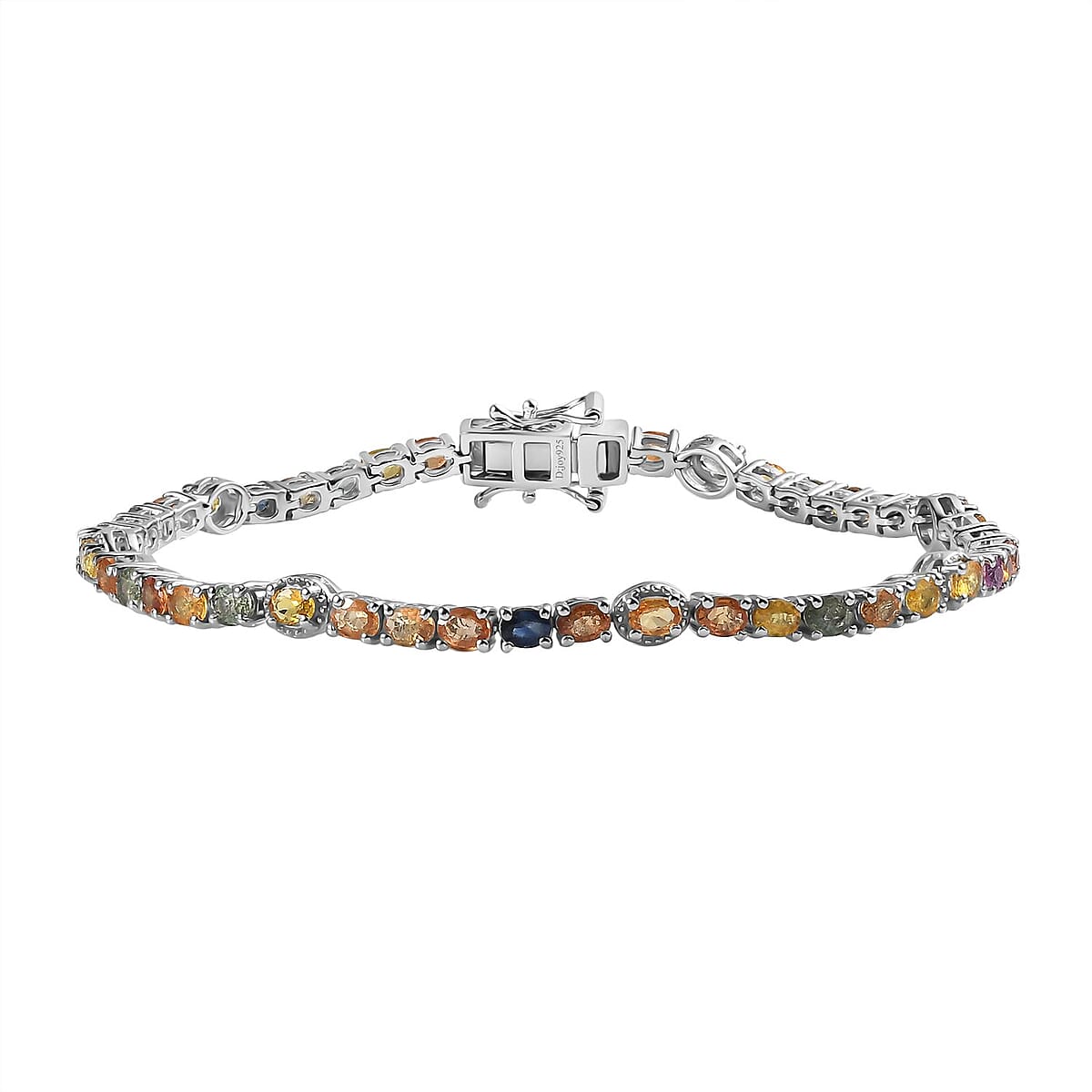 Multi Sapphire Tennis Bracelet in Platinum Over Sterling Silver (8.00 In) 10.35 ctw image number 0