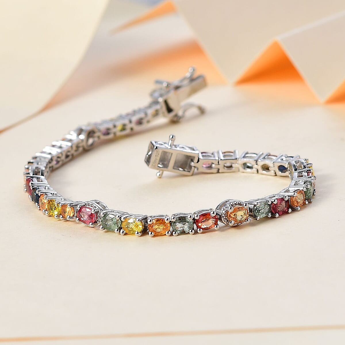 Multi Sapphire Tennis Bracelet in Platinum Over Sterling Silver (8.00 In) 10.35 ctw image number 1