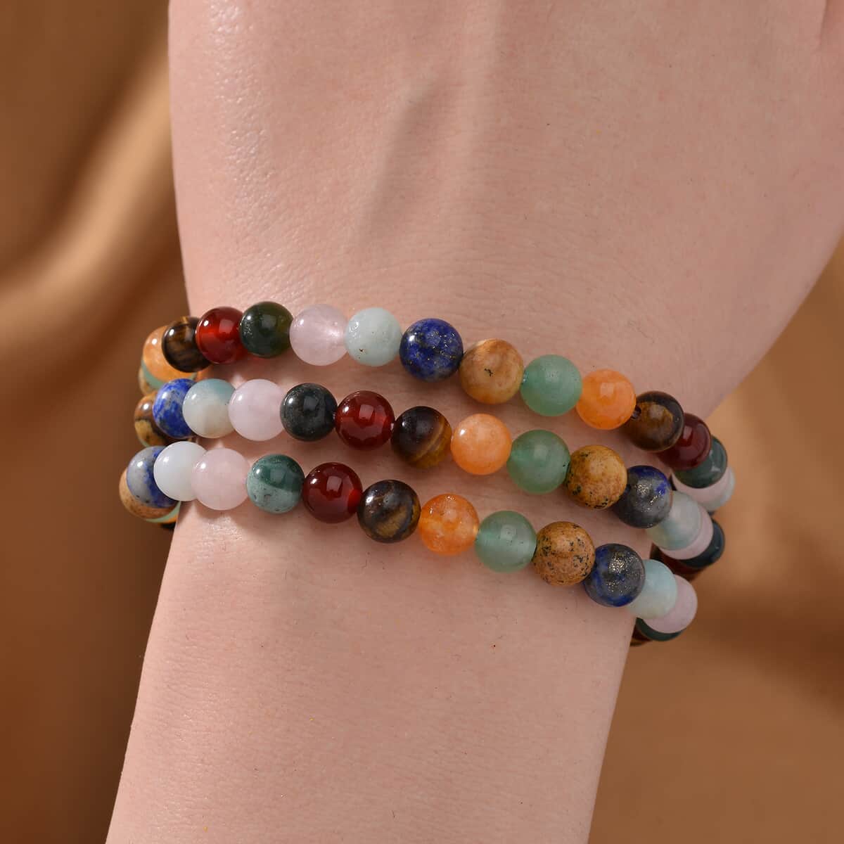 Multi Gemstone Beaded Toggle Clasp Bracelet in Stainless Steel (6.50-8.0In) 170.00 ctw image number 1