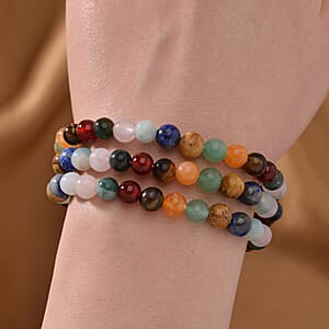 Multi Gemstone Beaded Toggle Clasp Bracelet in Stainless Steel (6.50-8.0In) 170.00 ctw