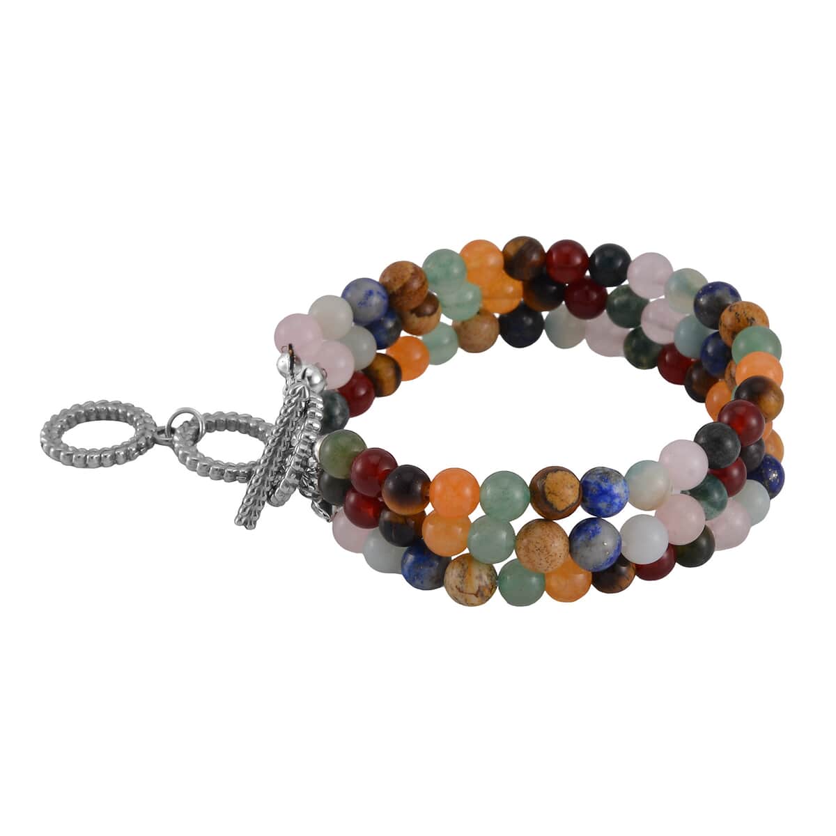 Multi Gemstone Beaded Toggle Clasp Bracelet in Stainless Steel (6.50-8.0In) 170.00 ctw image number 2