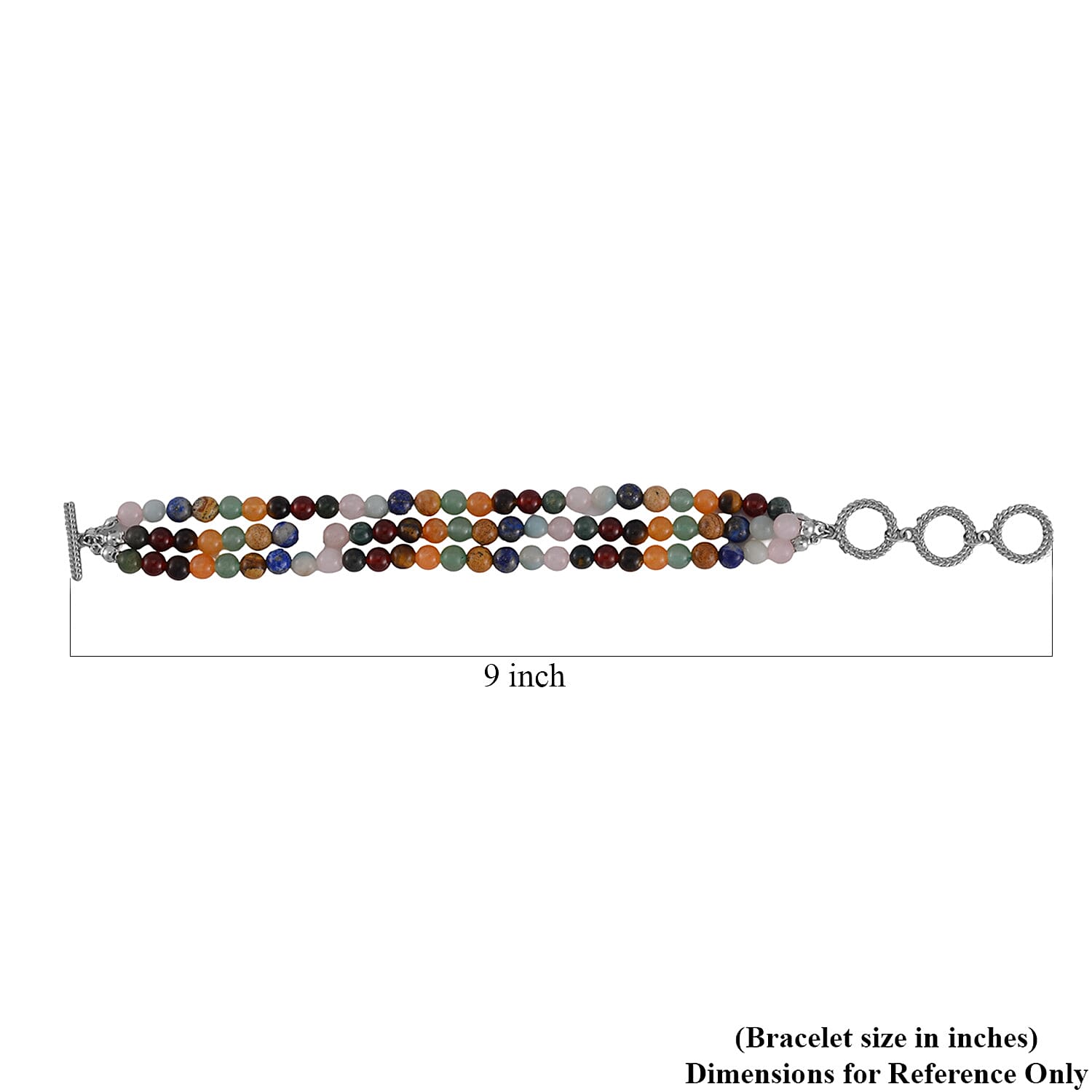 Multi Gemstone Beaded Toggle Clasp Bracelet in Stainless Steel (6.50-8.0In) 170.00 ctw
