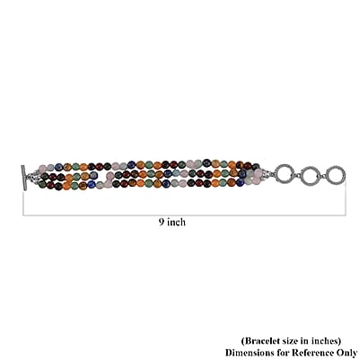 Multi Gemstone Beaded Toggle Clasp Bracelet in Stainless Steel (6.50-8.0In) 170.00 ctw
