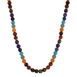 Multi Gemstone Beaded Necklace 18-20 Inches in Stainless Steel 370.00 ctw