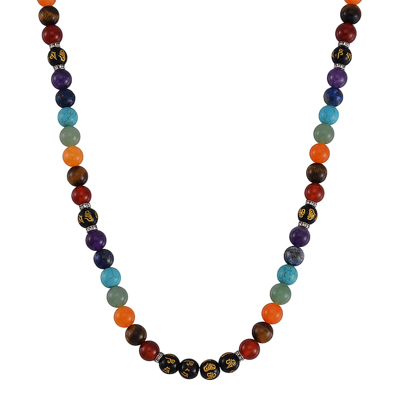 Multi Gemstone 370.00 ctw Beaded Chakra Necklace in Stainless Steel 18-20 Inches
