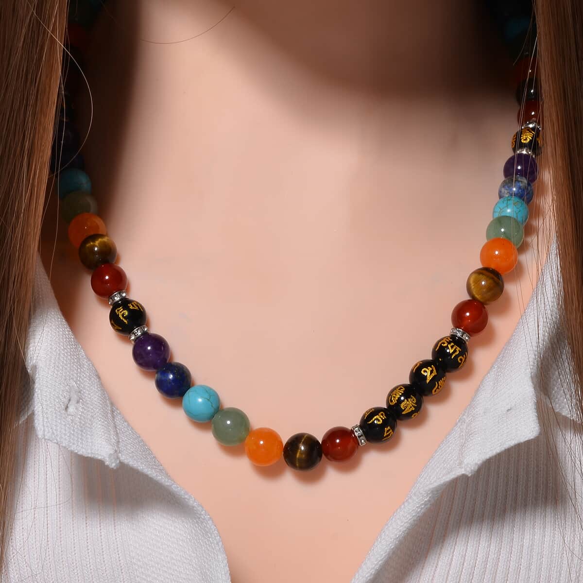 Multi Gemstone 370.00 ctw Beaded Chakra Necklace in Stainless Steel 18-20 Inches image number 1