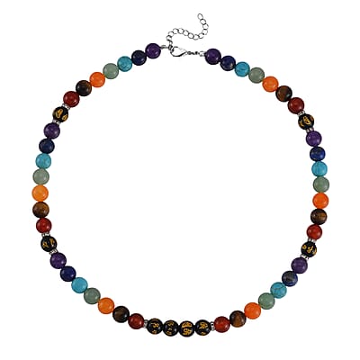 Multi Gemstone 370.00 ctw Beaded Chakra Necklace in Stainless Steel 18-20 Inches