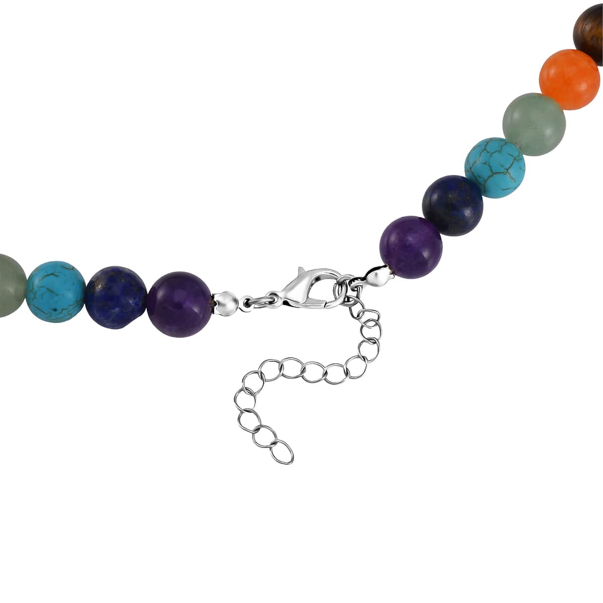 Multi Gemstone 370.00 ctw Beaded Chakra Necklace in Stainless Steel 18-20 Inches image number 3