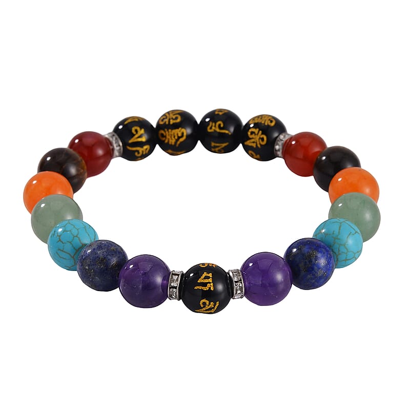 Multi Gemstone Beaded Stretch Bracelet in Silvertone 190.00 ctw