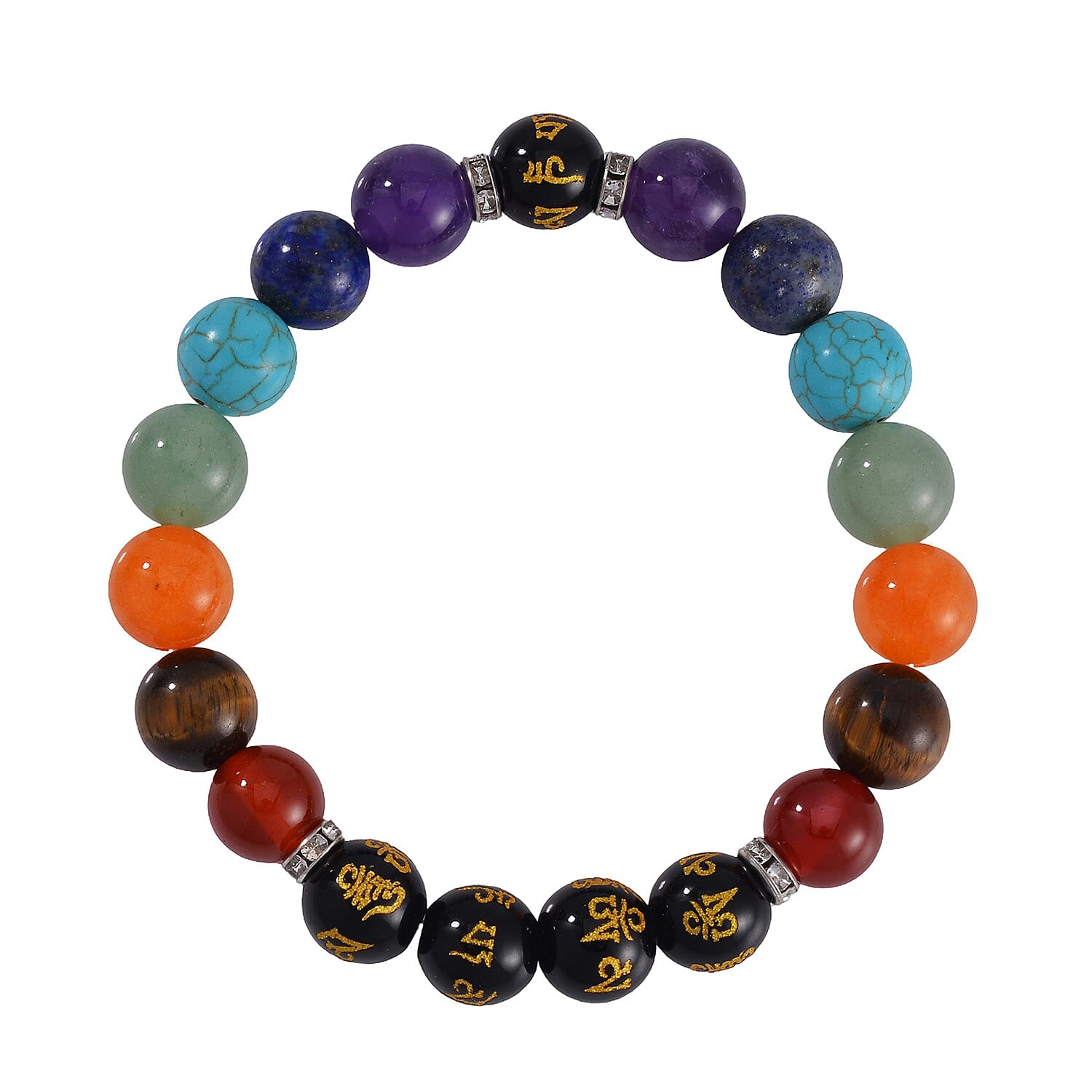 Multi Gemstone Beaded Stretch Bracelet in Silvertone 190.00 ctw