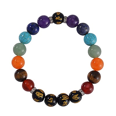 Multi Gemstone Beaded Stretch Bracelet in Silvertone 190.00 ctw