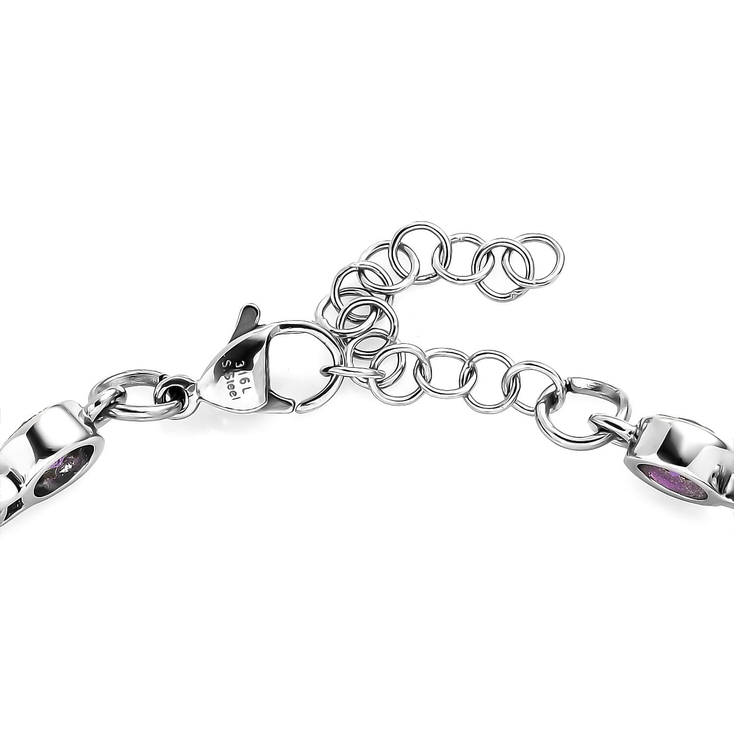 African Amethyst Link Bracelet in Stainless Steel 7.20 (6.50 In) 7.35 ctw