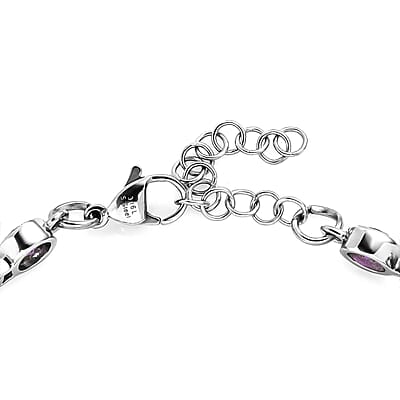 African Amethyst Link Bracelet in Stainless Steel 7.20 (6.50 In) 7.35 ctw
