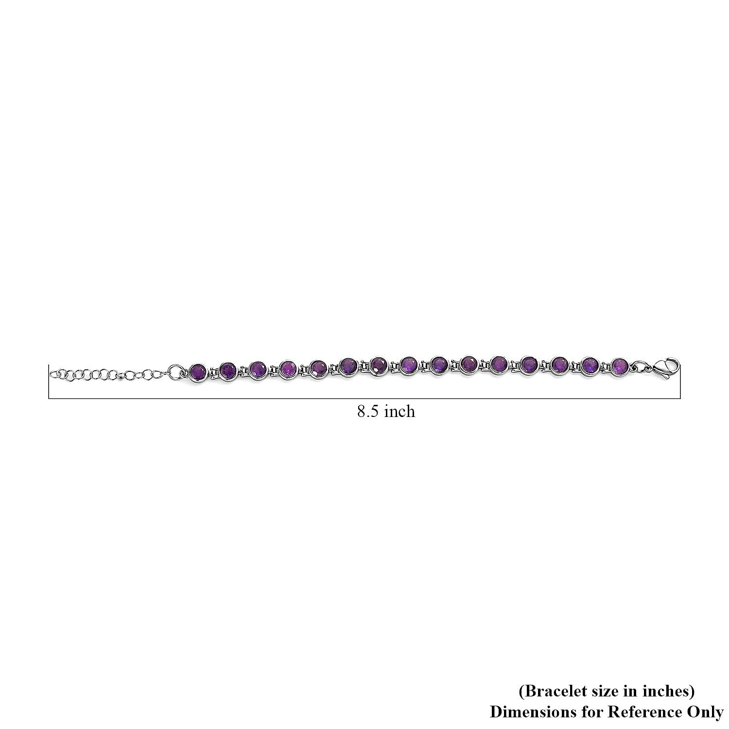 African Amethyst Link Bracelet in Stainless Steel 7.20 (6.50 In) 7.35 ctw