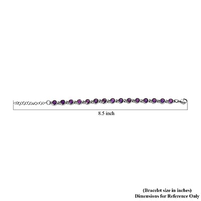African Amethyst Link Bracelet in Stainless Steel 7.20 (6.50 In) 7.35 ctw