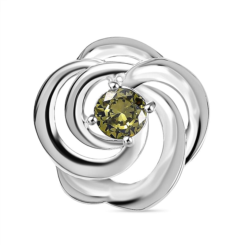 Simulated Peridot Color Diamond Pendant without Chain in Sterling Silver