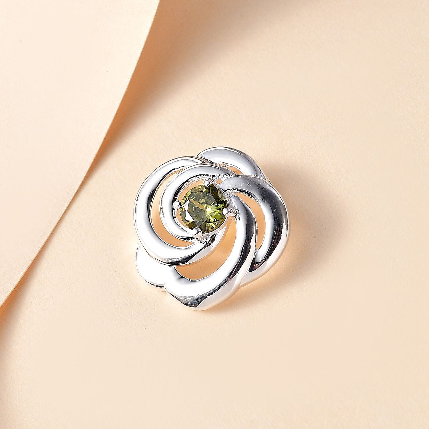 Simulated Peridot Color Diamond Pendant without Chain in Sterling Silver