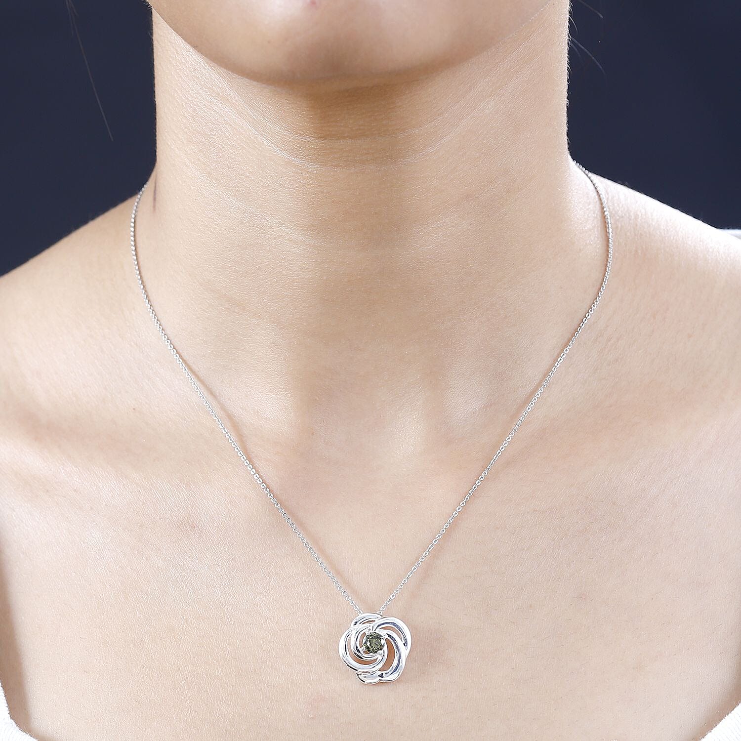 Simulated Peridot Color Diamond Pendant without Chain in Sterling Silver