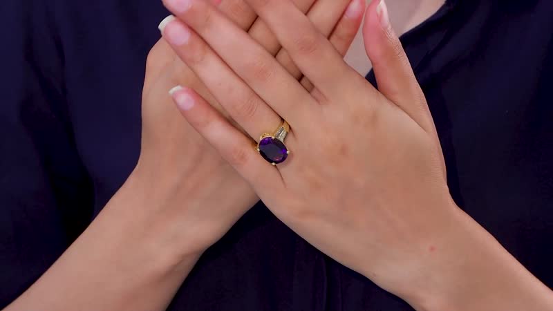 AAA Moroccan Amethyst, Champagne and White Diamond (0.20 cts) Ring in 18K Vermeil YG Over Sterling Silver (Size 10.0) 8.90 ctw