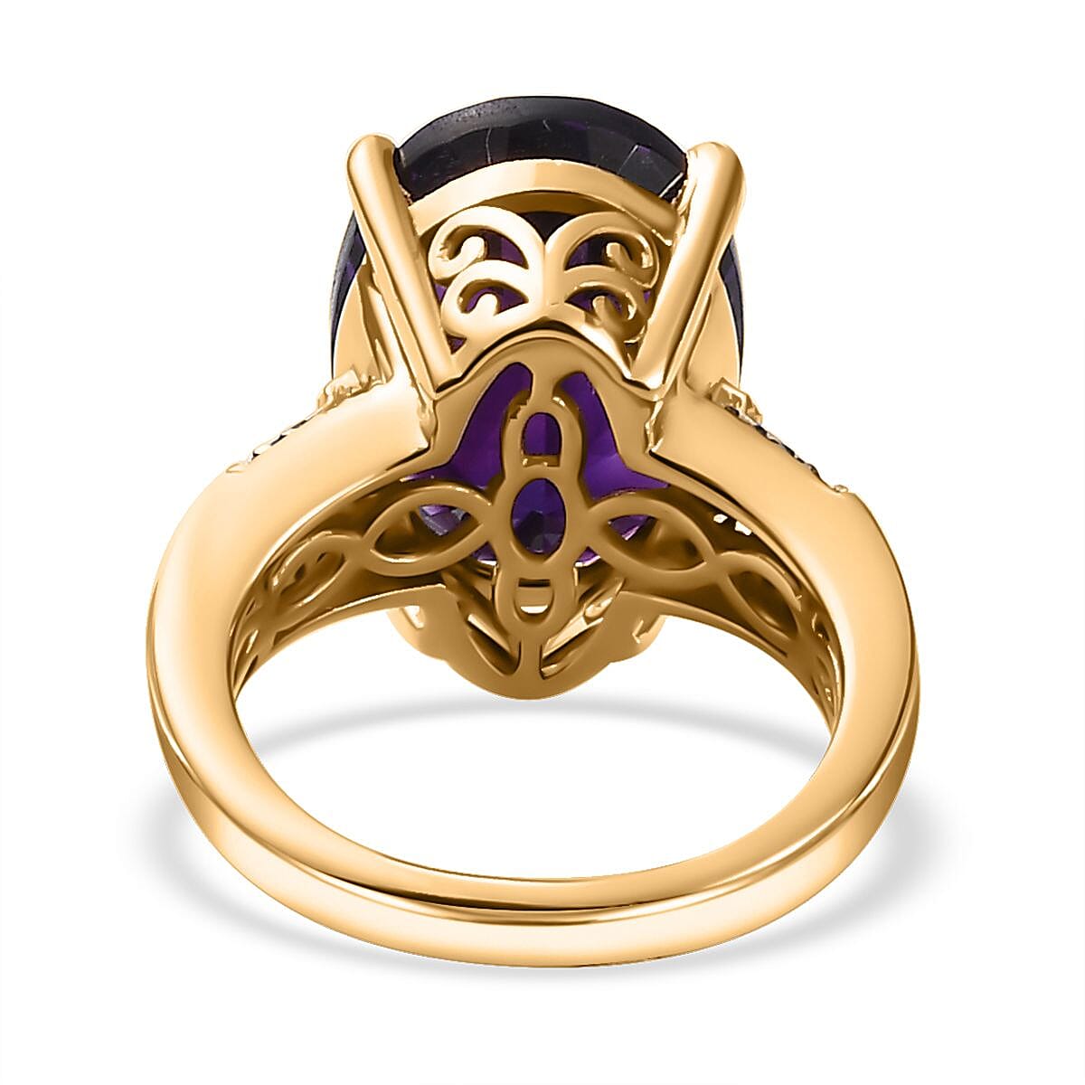 AAA Moroccan Amethyst, Champagne and White Diamond Ring in 18K Vermeil Yellow Gold Over Sterling Silver (Size 10.0) 8.90 ctw