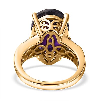 AAA Moroccan Amethyst, Champagne and White Diamond Ring in 18K Vermeil Yellow Gold Over Sterling Silver (Size 10.0) 8.90 ctw