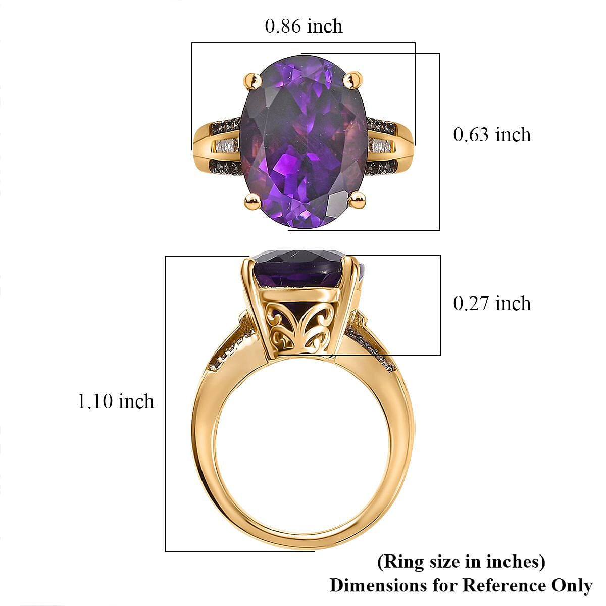 AAA Moroccan Amethyst, Champagne and White Diamond Ring in 18K Vermeil Yellow Gold Over Sterling Silver (Size 10.0) 8.90 ctw