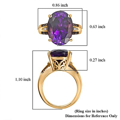 AAA Moroccan Amethyst, Champagne and White Diamond Ring in 18K Vermeil Yellow Gold Over Sterling Silver (Size 10.0) 8.90 ctw