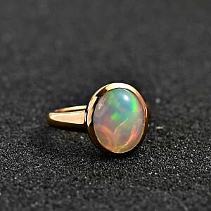 Ethiopian Welo Opal 2.81 ctw Ring in Vermeil Yellow Gold Over Sterling Silver (Size 11.5)