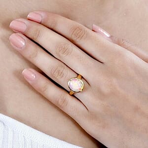 Ethiopian Welo Opal 2.81 ctw Ring in Vermeil Yellow Gold Over Sterling Silver (Size 11.5)